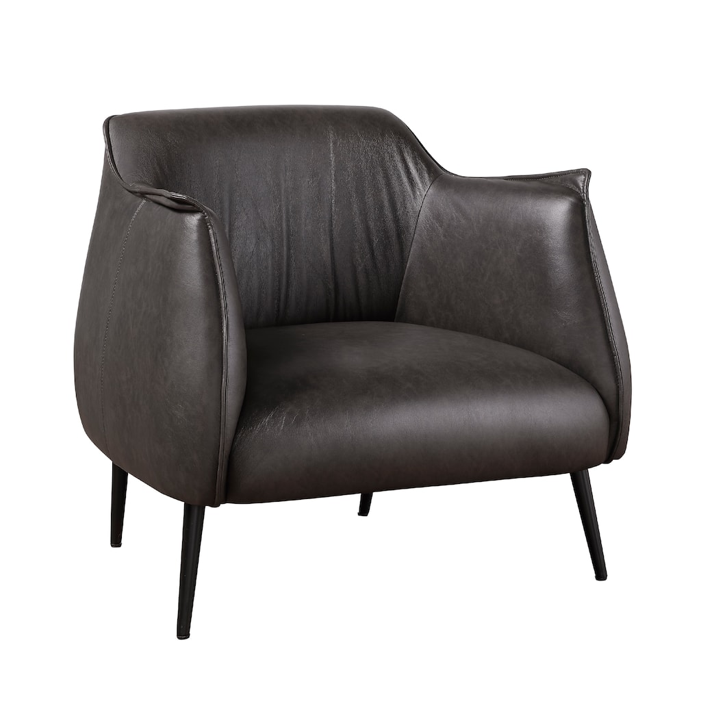 Leoni Accent Club Chair, Dark Brown Faux Leather, Flared Solid Wood