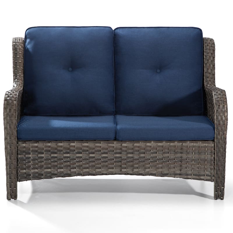 Cozywor Brown Wicker Outdoor Patio Loveseat with Cushions