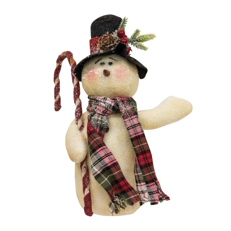 Plaid Scarf & Top Hat Candy Cane Snowman
