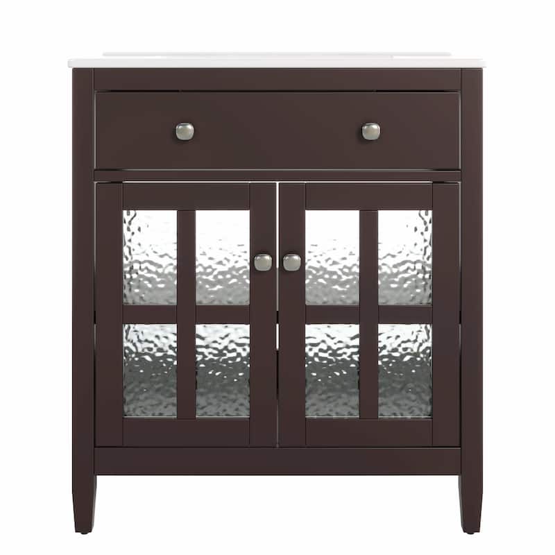 30" Bathroom Vanity with Ceramic Sink, Equipped with Adjustable Shelf and Tip-Out Tray