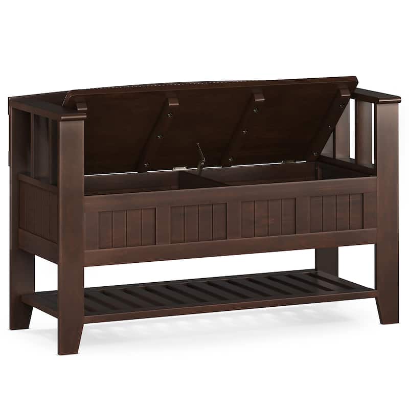WYNDENHALL Normandy SOLID WOOD 48 inch Wide Transitional Entryway Storage Bench in Brunette Brown - 17" D x 48" W x 27.2" H