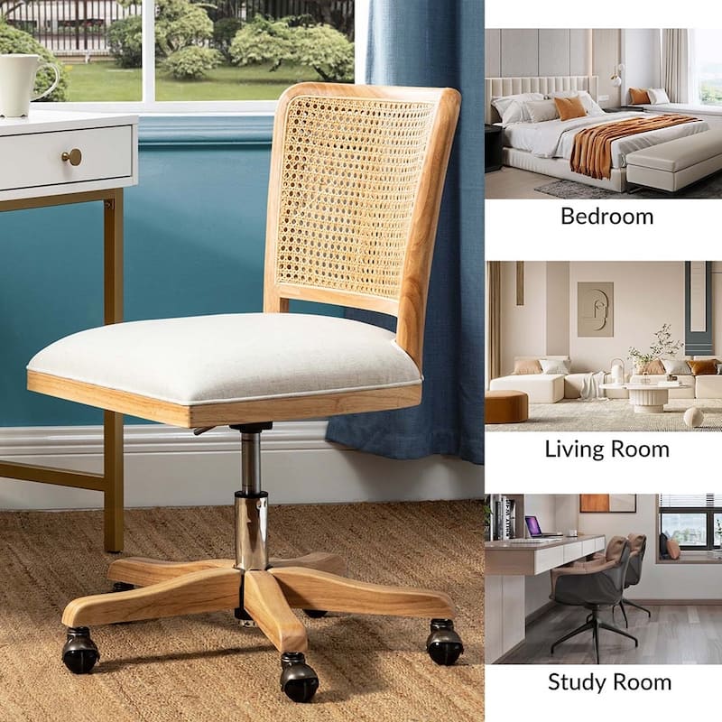 Calcutta Modern Rattan Back Task Chair Office chair with Solid Wood Legs by HULALA HOME