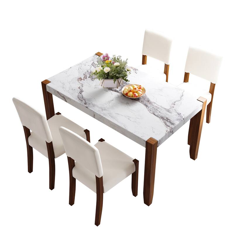 Roomfitters 5-Piece Dining Table Set for 4, Faux Marble Kitchen Table with Upholstered Chairs, Dining Room Furniture Set