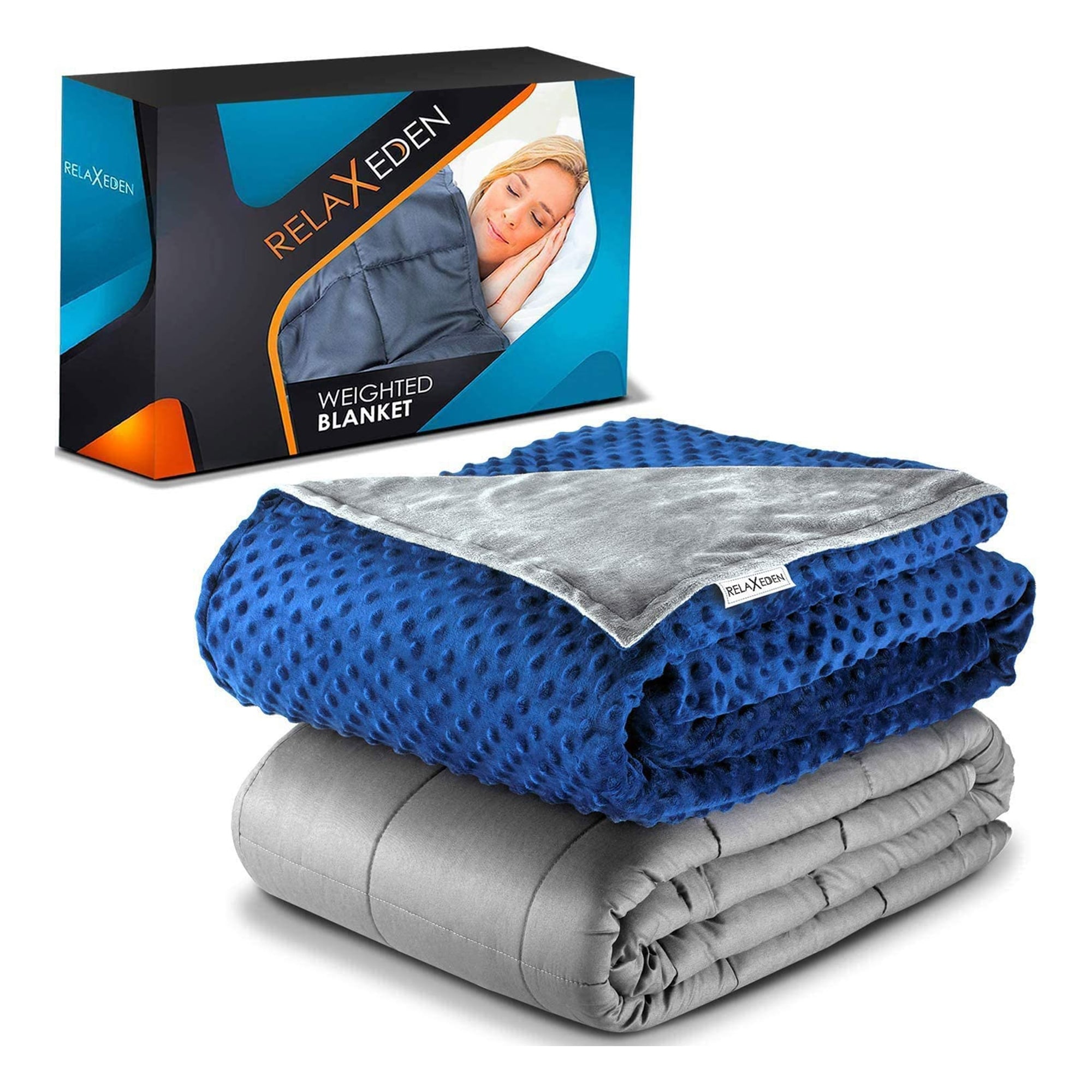 RELAX EDEN Adult Cotton Weighted Blanket w Navy Cover 60 x 80 In 15 Lb Gray