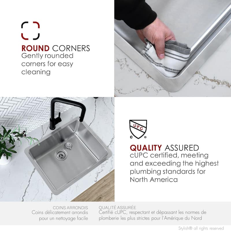 Dual Mount 19" Stainless Steel Single-Bowl Kitchen Sink S-408T - 20 1/2" x 18" x 9"