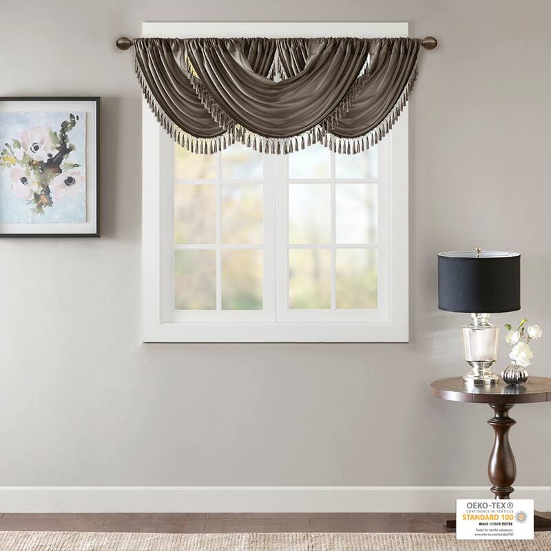 Madison Park Juline Faux Silk Waterfall Embellished Valance - 38 x 46"
