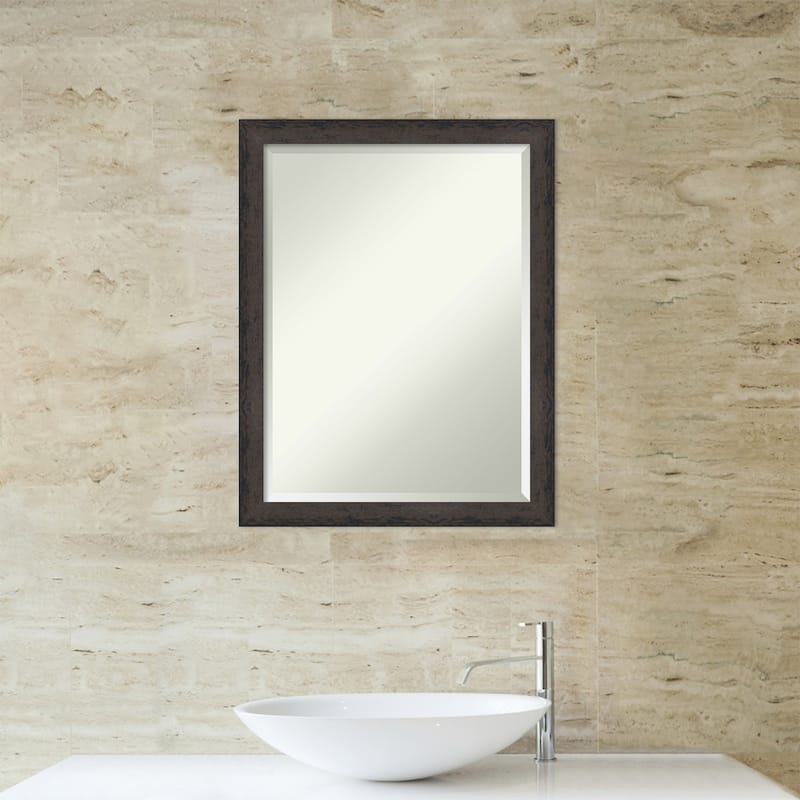 Dappled Narrow Beveled Wood Framed Bathroom Vanity Wall Mirror