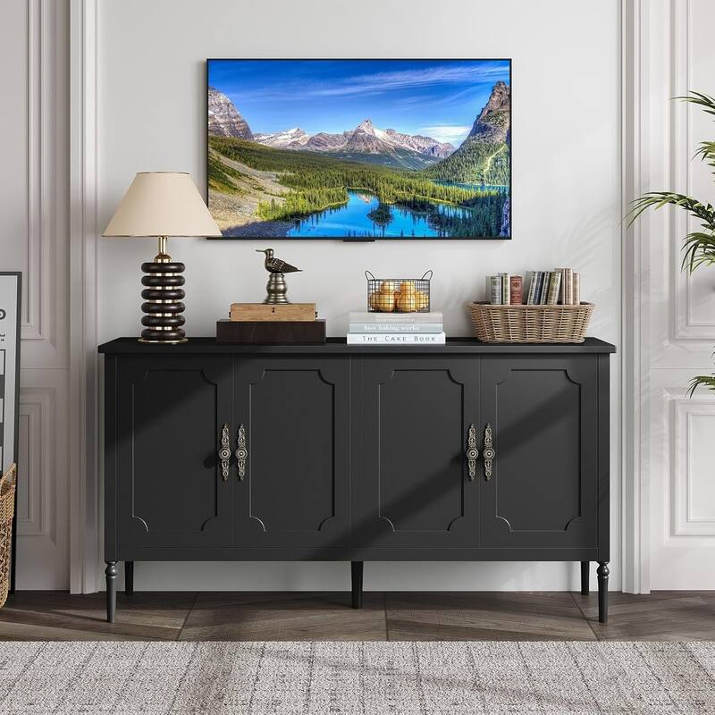 59" Modern Sideboard with Storage, 4 Doors and Adjustable Shelves, Coffee Bar Cabinet, Green - Black