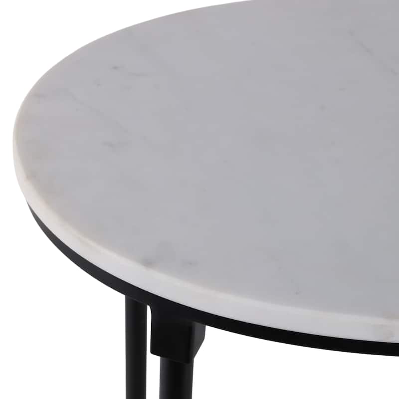 Marble Side Table Round Top Metal Base Small Spaces Home Decor