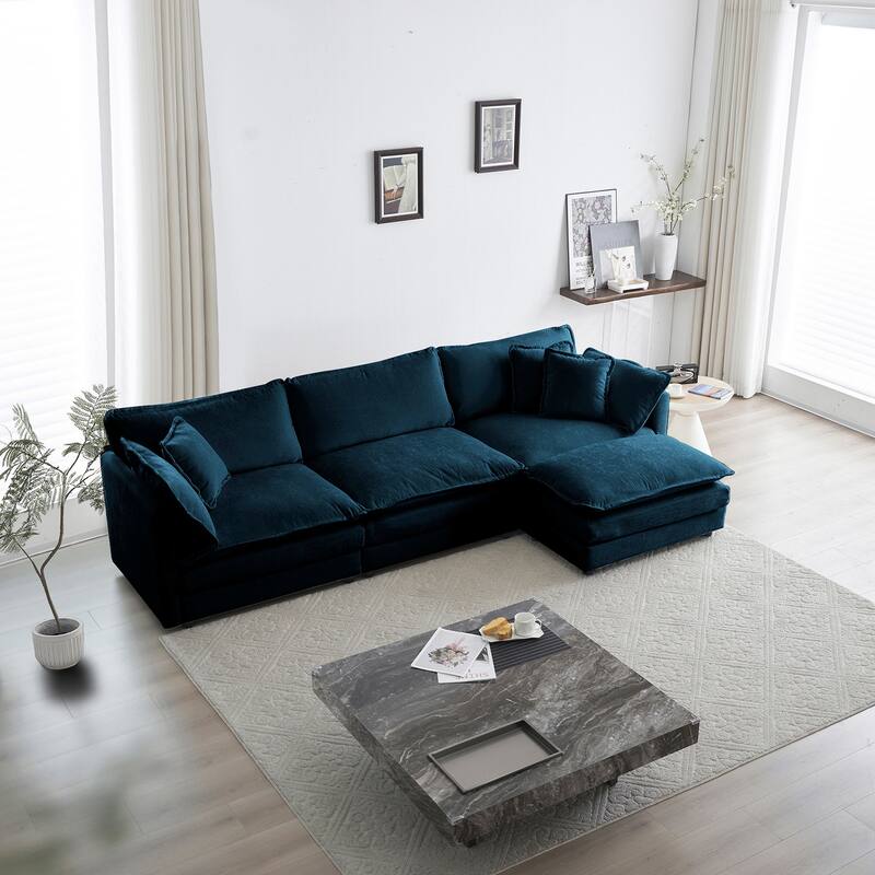 Upholstery Modular L Shaped Sectional Sofa With Reversible Ottoman for Living Room