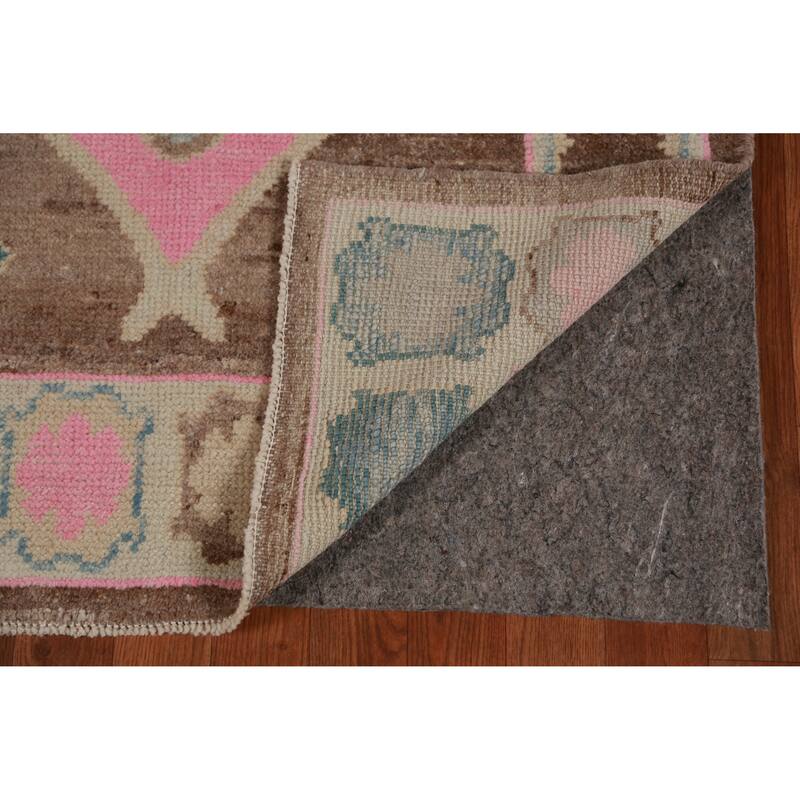 Hand Knotted Oriental 100% Wool Carpet Transitional Geometric Brown Oushak Runner Rug - 16' 1'' X 3' 5''