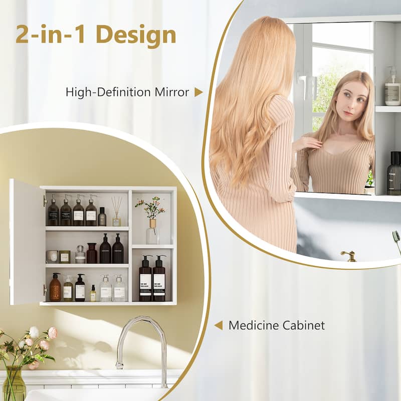 Gymax Bathroom Medicine Cabinet Wall Mounted Storage Organizer w/