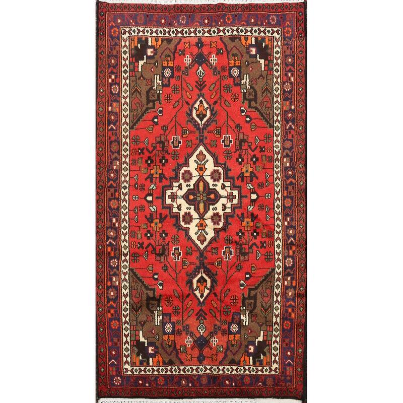 Traditional Geometric Hamedan Persian Area Rug Wool Hand-knotted - 3'1" x 5'1"