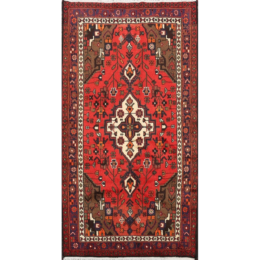 Traditional Geometric Hamedan Persian Area Rug Wool Hand-knotted - 3'1" x 5'1"