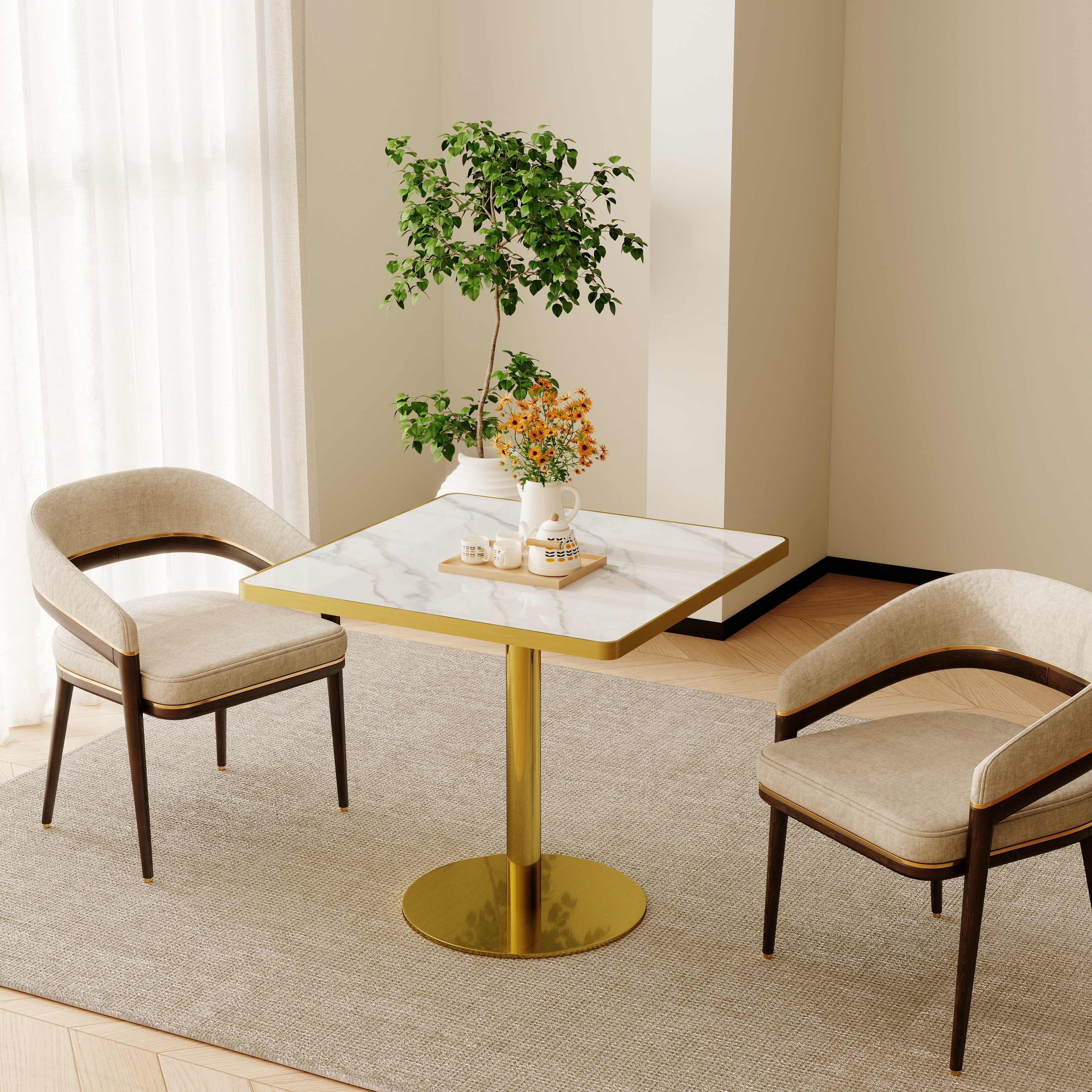 Square Modern Dinning Table 31.5 inches Bistro Table Tulip Table with Faux Marble top, Sturdy Metal Frame Diameter