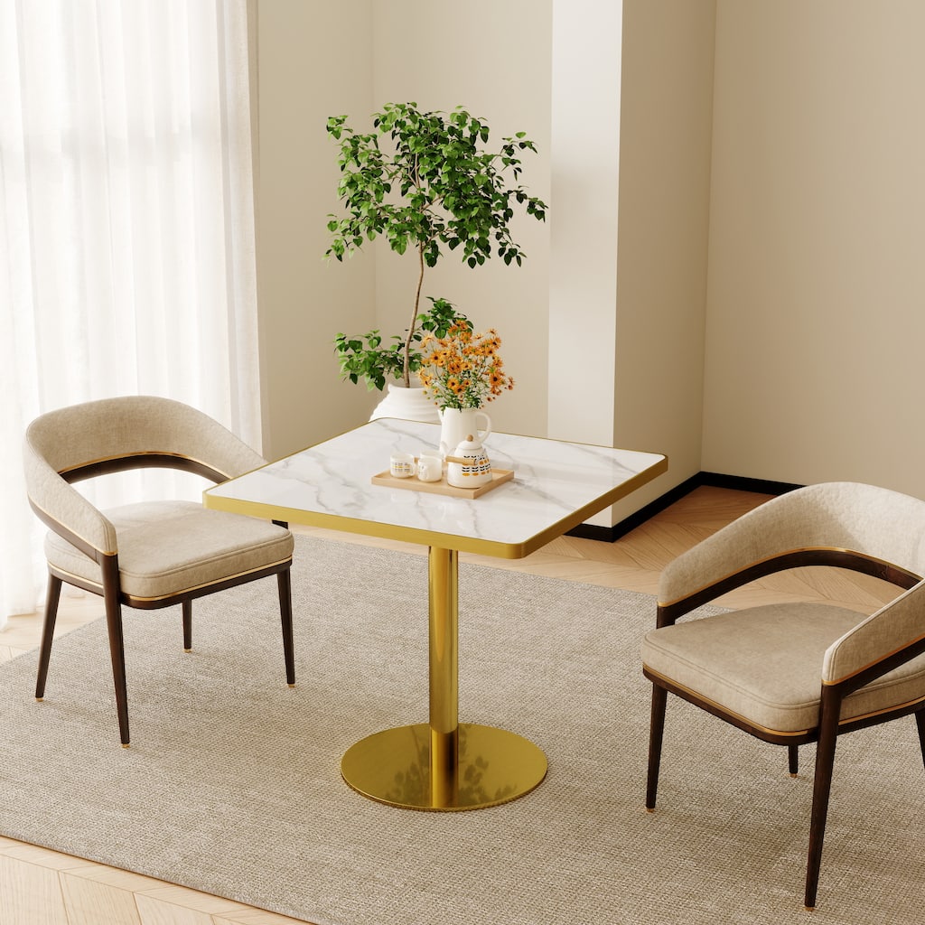 Square Modern Dinning Table 31.5 inches Bistro Table Tulip Table with Faux Marble top, Sturdy Metal Frame Diameter