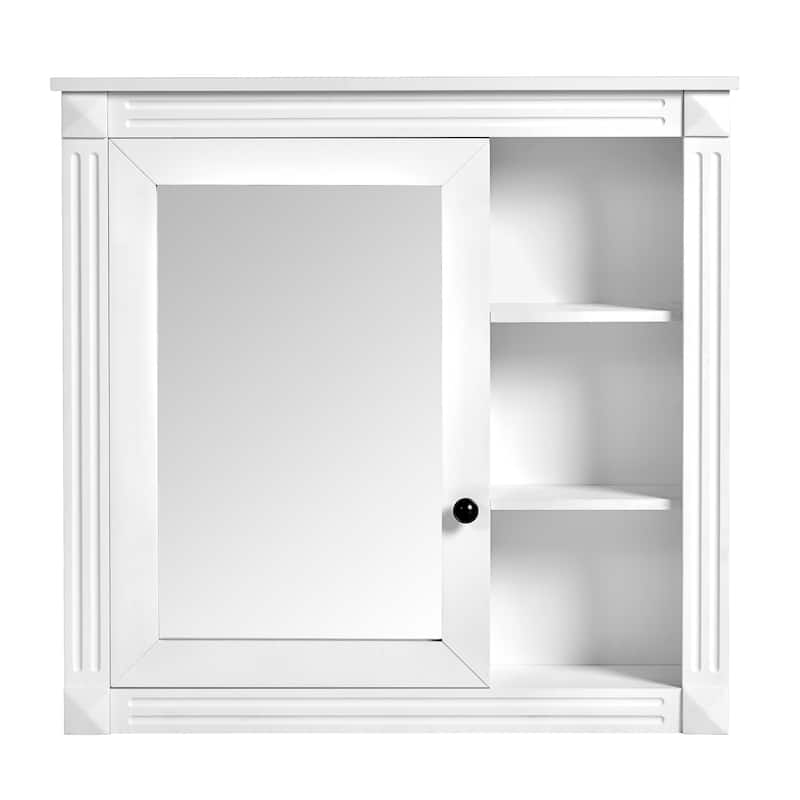 Roomfitters Medicine Cabinet with Mirror, Wall Mounted Cabinet with Organizer and Shelf, Bathroom Storage Unit, White
