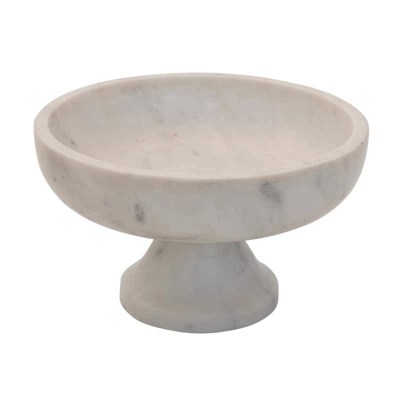 Marble Footed Bowl - 8.0"L x 8.0"W x 4.5"H - White