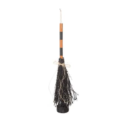 Transpac Natural Material 26 in. Black Halloween Weighted Witch Broom