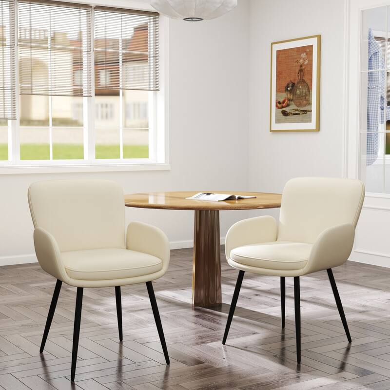 Set of 2 Cat-Scratch Resistant Dining Chairs with Gold Metal Legs - White - Set of 2