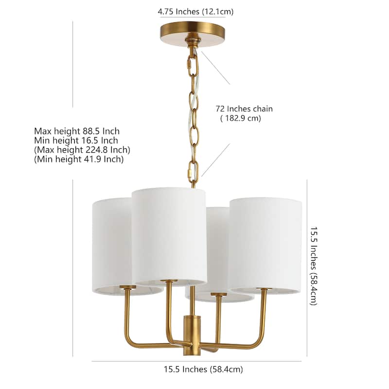 SAFAVIEH Lighting Rettie Adjustable 4-Light LED Brass Chandelier - 15.5" x 15.5" x 16.5-88.5" - Brass Gold