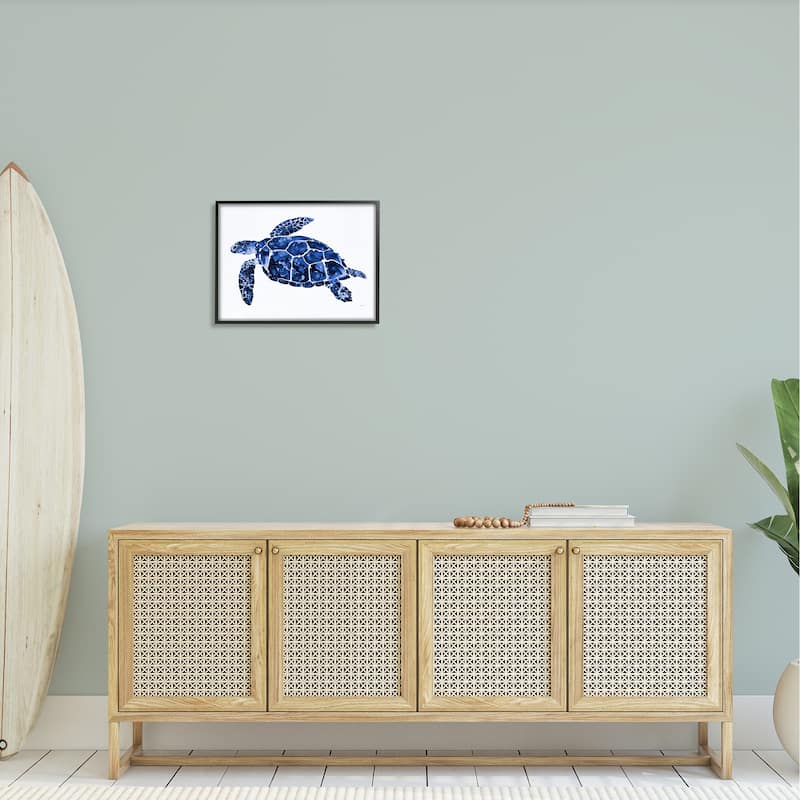 Stupell Blue Speckled Sea Turtle Marine Animal Illustration Framed Wall Art, Design by Patti Mann