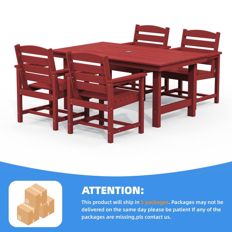 5-Piece HDPE Outdoor Dining Table Sets with Umbrella Hole - 1-Table 4-Chairs