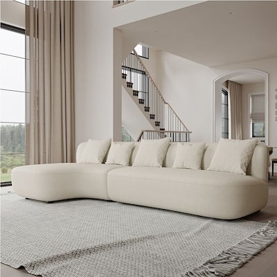116.5" Modern High-Resilience Lamb Fleece Sectional Sofa, Pine Fram