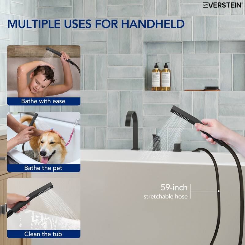 Modern Deck Mounted Bathtub Faucet Set with Diverter And Handheld Sprayer