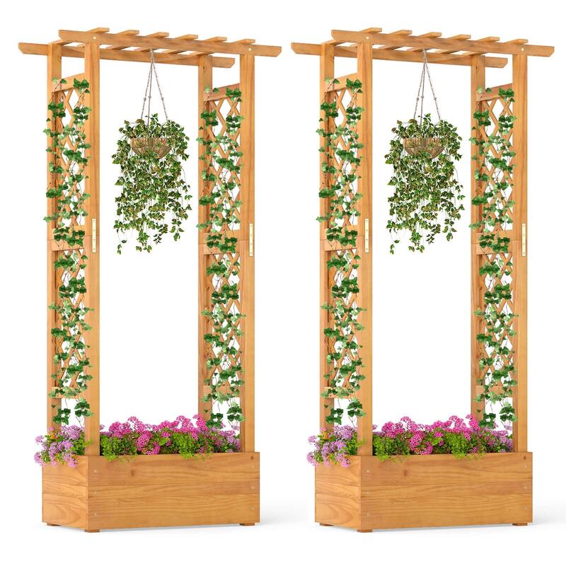 Costway 1/2 PCS 60” Raised Garden Bed with Trellis with Hanging Roof, - 2 PCS