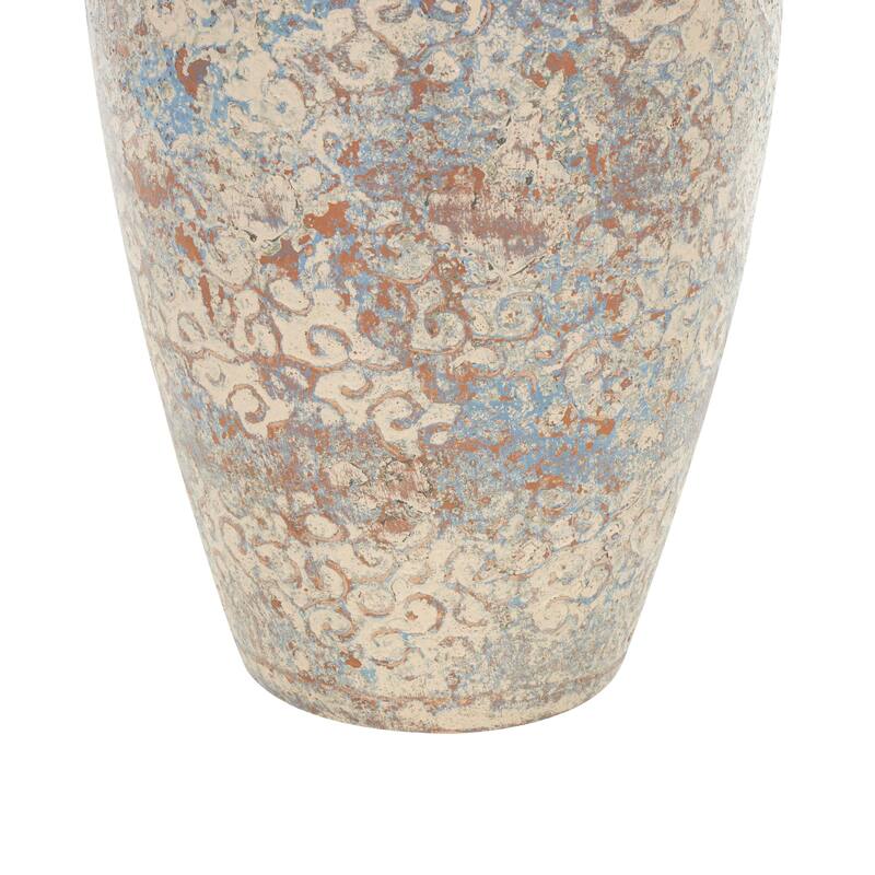 Ceramic Scroll Handmade Antique Style Decorative Vase with Blue and Copper Accents - Beige - Roche River Decor
