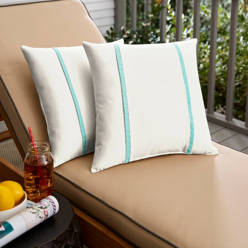 Sorra Home Sunbrella Outdoor Double Petite Flange Pillow Set of 2 - Sunbrella - Canvas Natural/Canvas Aruba - 16 in H x 16 in W x 6 in D