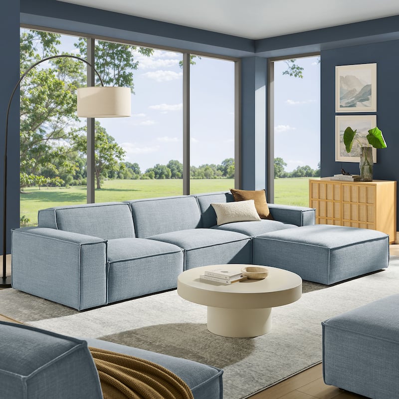 Restore 4-Piece Performance Fabric Upholstered Modular Sofa Set with Ottoman - Sky