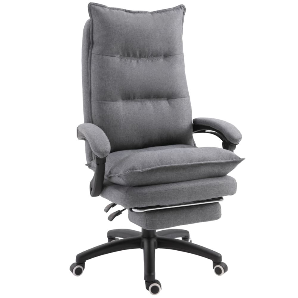 Grey Linen Office Chair with Recline, Footrest, Swivel and Wheels - 28.75" W x 26" D x 47.25" -51.25" H