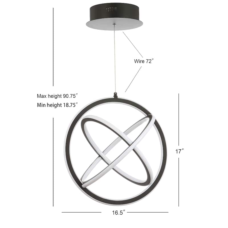 Orbit 16.5" Adjustable Integrated LED Metal Pendant, Black by JONATHAN Y