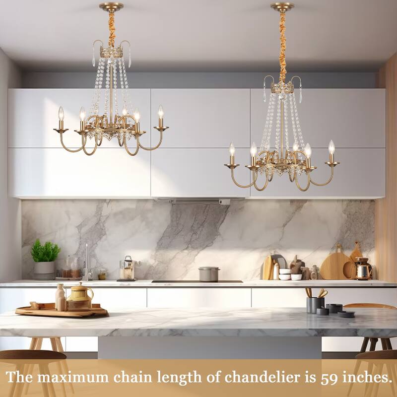 6-Light Candle Design Hanging Crystal Linear Chandelier Lighting for Kitchen Island