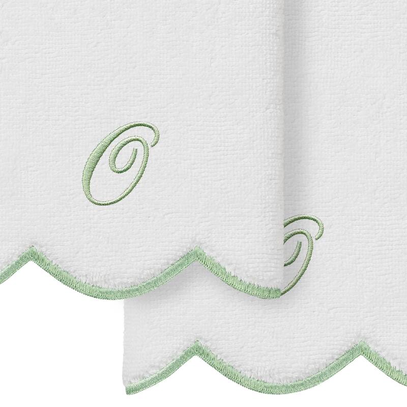 Authentic Hotel and Spa 100% Turkish Cotton Green ADORNIA Scallop Personalized 2 Piece Fingertip Towel Set - 2 Fingertip Towels