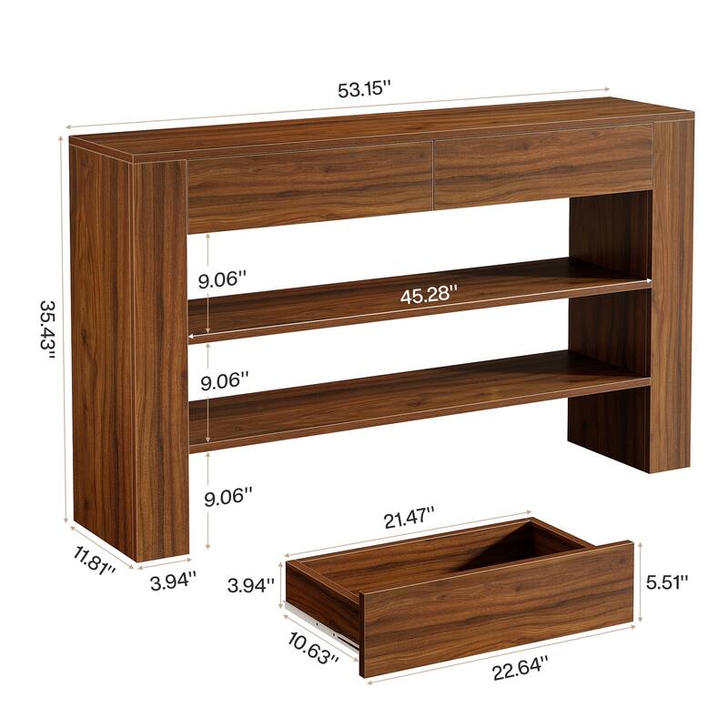 53.15-Inch 3-Tier Console Table with 2 Drawer