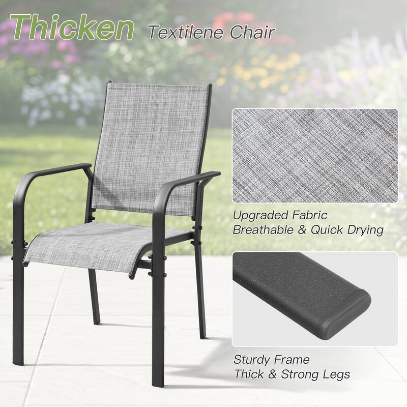 Patio Dining Set w Textilene / Swivel Rocking Chairs, Outdoor Table & Chairs w Adjustable Umbrella Hole, 5/7/9-Piece Garden Set