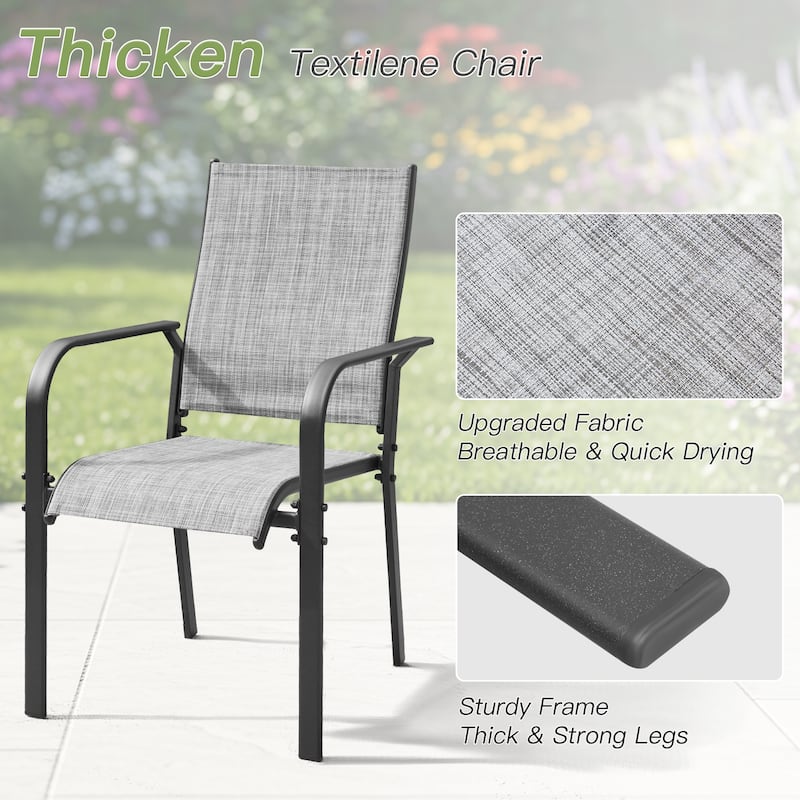 5/7/9-Piece Outdoor Patio Dining Set with Stackable Textilene Chairs and Slatted Table, Furniture with Adjustable Umbrella Hole