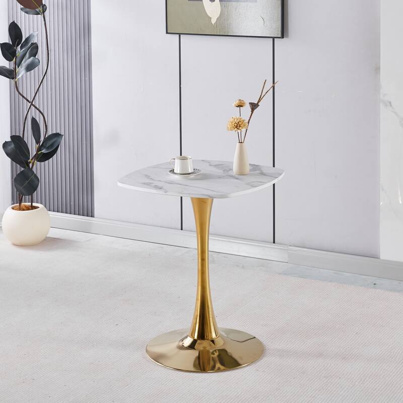 23.62 Inch Modern Dining Table - Easy Assembly & Sturdy Metal Legs - Golden+White