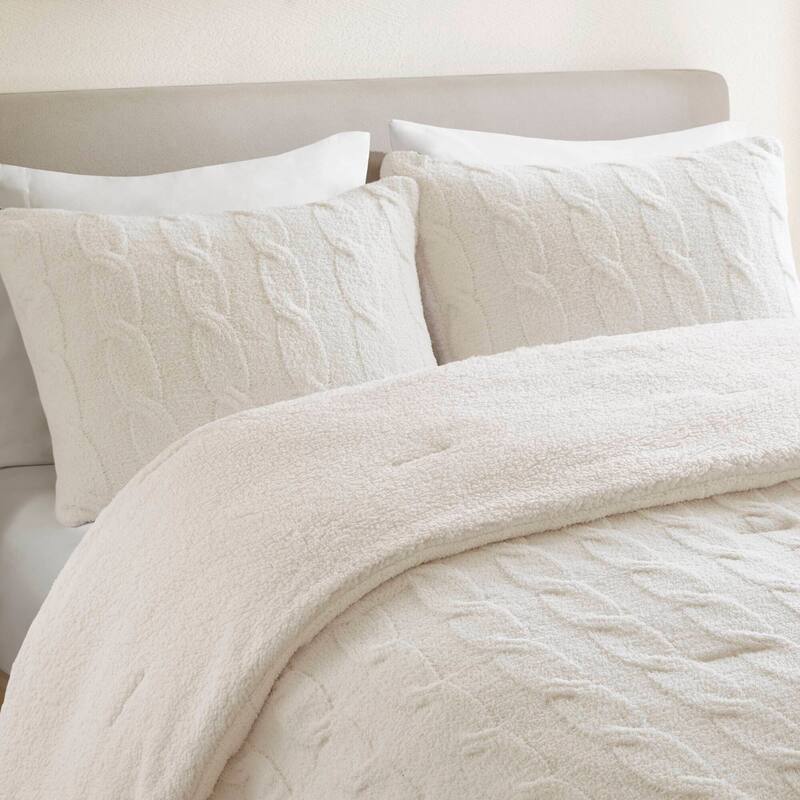 2 Pieces Twin Cable Knit Chenille Comforter Set
