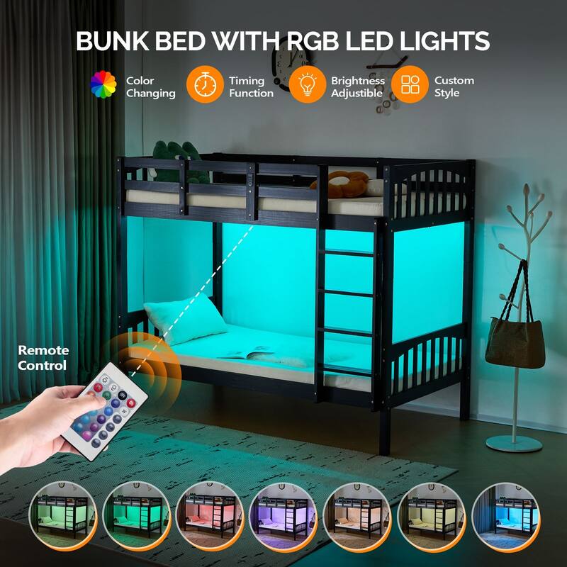 Twin Bunk Bed with RGB LED Strip and Charging Station