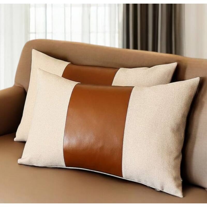 HomeRoots Set Of Two 20" X 12" Grey And Brown Polyester Geometric Zippered Pillow