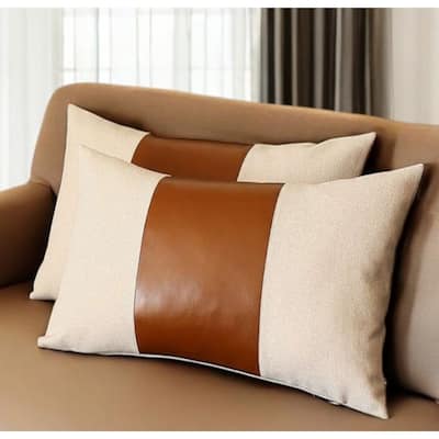 HomeRoots Set Of Two 20" X 12" Grey And Brown Polyester Geometric Zippered Pillow