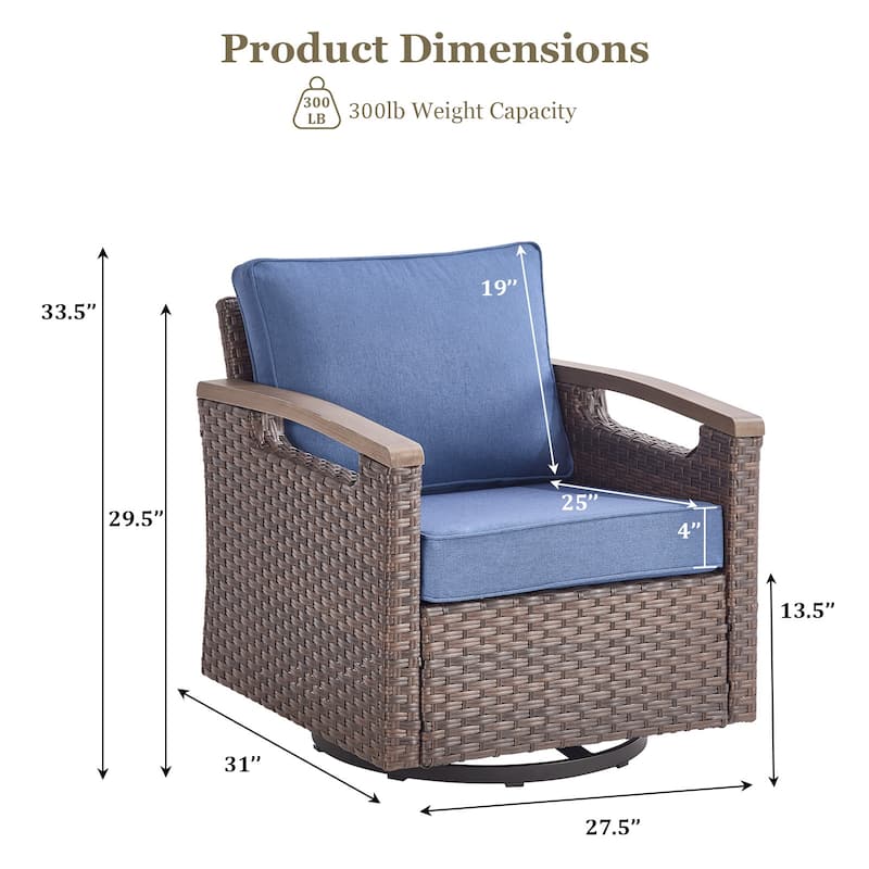 Outdoor 360° Swivel Chair with Blue Cushion