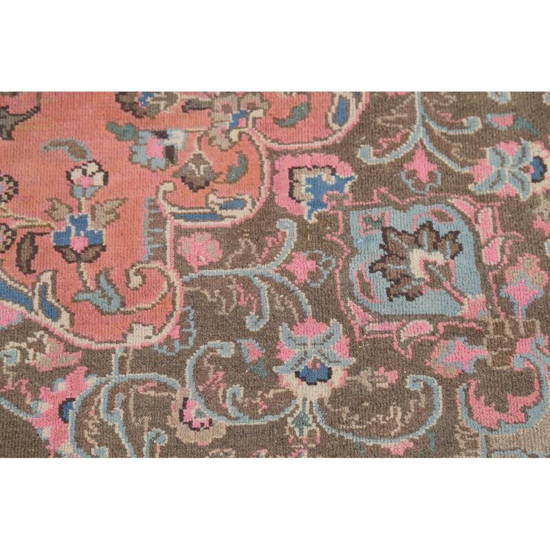 Traditional Pink Mashad Persian Vintage Rug Handmade Wool Carpet - 9'8"x 12'3"