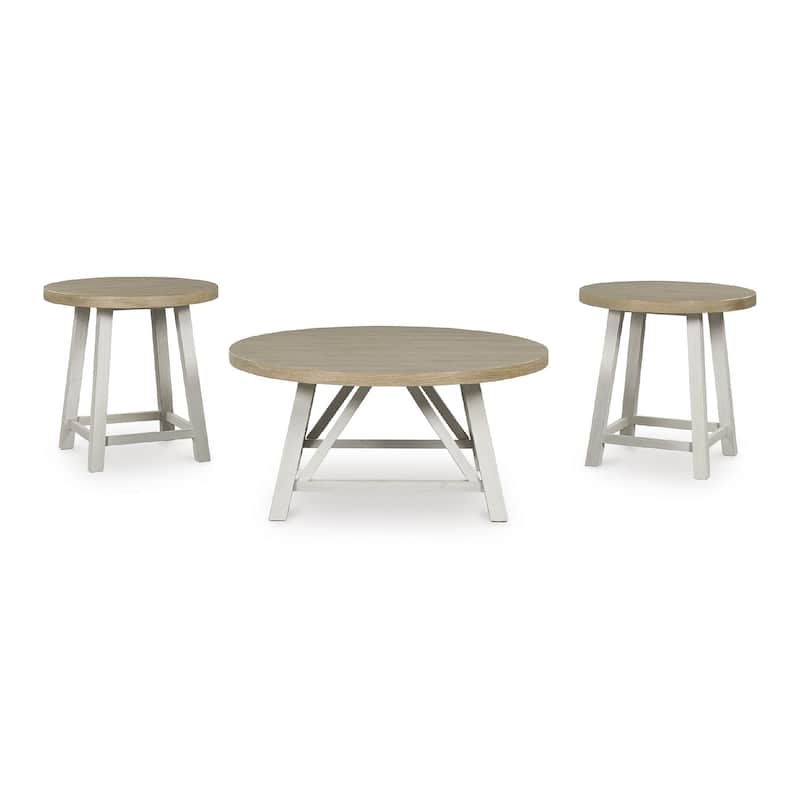 Signature Design by Ashley Fawndell Antique White/Brown Table (Set of 3) - 40" W x 40" D x 19.13" H
