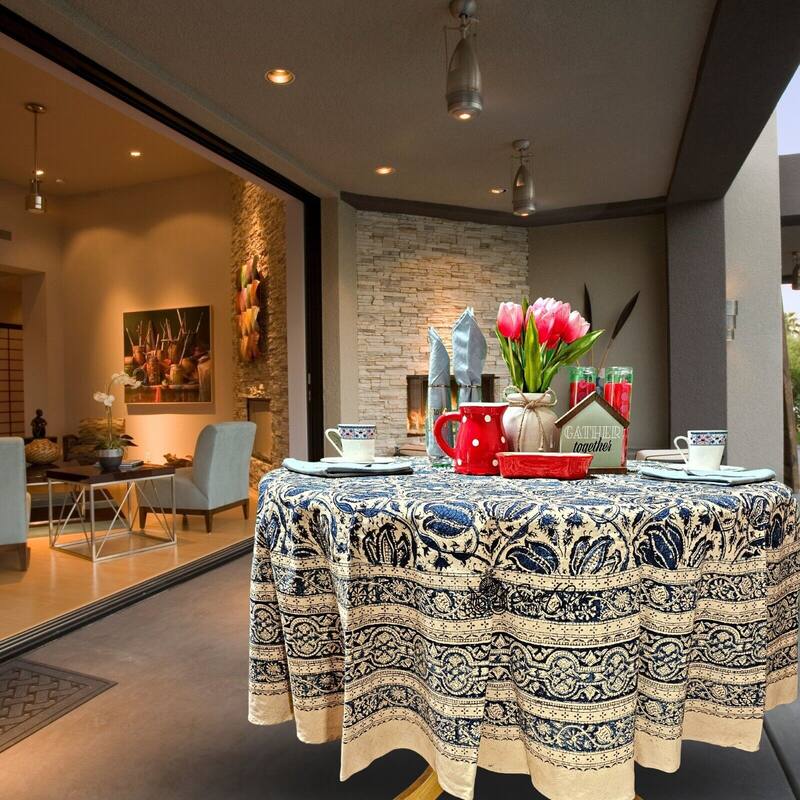 Vegetable Dye Tulip Floral Block Print Tablecloth Collection