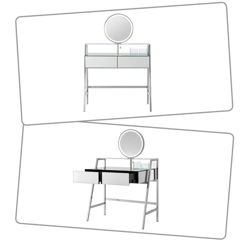Modern Stylish Mirrored Wooden Makeup Vanity Desk with Mirror and Charging Station